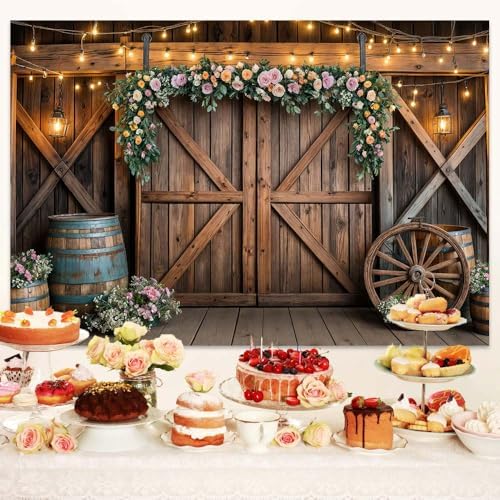12x10ft Country Wedding Photography Backdrop Rustic Barn Door Photography Backdrop Farmhouse Pink Flower Cabin Wooden Birthday Baby Shower Wedding Bridal Party Banner Photo Booth Props Background - Image 3