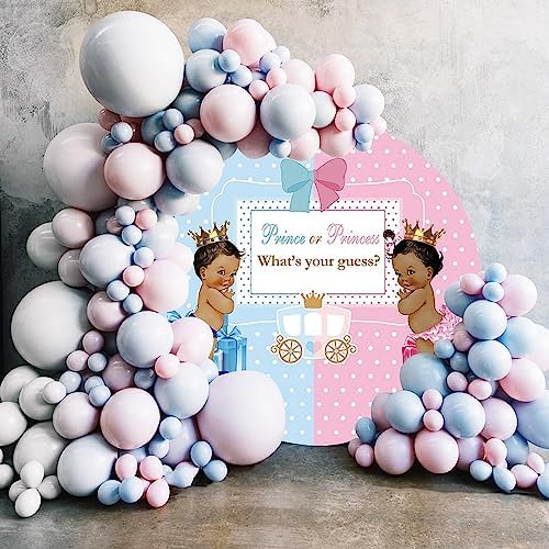 AOFOTO 5x5ft Royal Prince or Princess Gender Reveal Round Backdrop Cover Blue Pink Boy or Girl Circle Photography Background He or She Baby Shower Reveal Party Decoration Photobooth Banner Props - Image 3