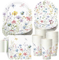 Pickmesh 250 Pcs Spring Floral Disposable Tableware Set Wildflower Butterfly Disposable Paper Plates Napkins and Cups for Baby Bridal Shower Birthday Wedding Baby in Bloom Garden Tea Party Supplies by Pickmesh