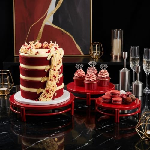Red 3Pcs Nesting Metal Cake Plate Stand Set 8"10"12" Dessert Display - Image 5