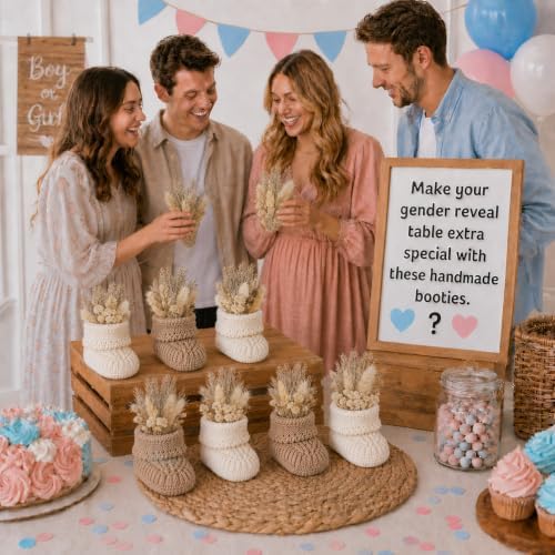 4 Pairs Baby Shower Booties, Newborn Table Centerpiece with Flowers - Image 3