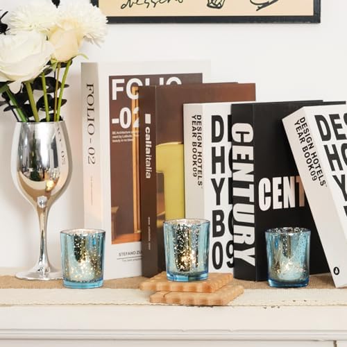 Homemory 36 Pcs Blue Votive Candle Holders, Mercury Glass Candle Holder, Tealight Candle Holders for Table Centerpieces, Baby Shower, Party, Anniversary, Wedding, Home Decor, Halloween, Christmas - Image 5