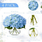 Zeyune 4 Pack Hydrangea Artificial Flowers Hydrangea Flowers Fake Silk Hydrangeas with Faux Vase and Water for Home Table Centerpieces Wedding Birthday Baby Shower Party Decoration (Blue) - Image 3
