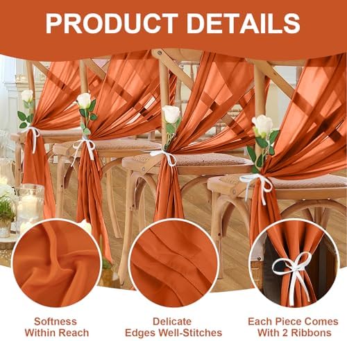 10 Pack 10ft Terracotta Chiffon Table Runners Wedding Table Runner Sheer Romantic Tulle Table Runner for Christmas Wedding Bridal Tea Party Baby Shower Birthday Party Table Decorations(120 x 12 in) - Image 3