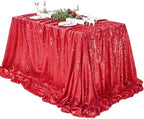 QueenDream Red Sequin Party Tablecloth 90x90 Inch Dessert Table Drapes by QueenDream
