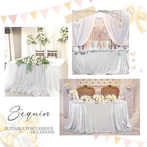 SoarDream Silver Party Tablecloth 90x132 Inch Sequin Sparkle Table Cover Glitter Rectangle Tablecloth for Wedding Baby Shower Birthday Party Table Decor - Image 6