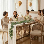 Leinuosen 8 Set 10 Ft Ivory Cheesecloth Table Runner Wedding Decor with 6 Ft Eucalyptus Garland, Boho Gauze Table Centerpiece Runner for Wedding Baby Shower Birthday Party Decoration - Image 4