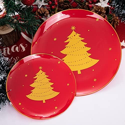 WDF 150pcs Christmas Plates - Christmas Red Plastic Plates with Christmas Tree, Gold Plastic Silverware, Clear Gold Cups, Christmas Design Perfect for Christmas Parties - Image 2