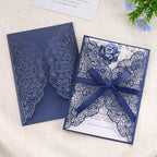 AdasBridal 50pcs Navy Blue Laser Cut Wedding Invitations Cards Blank - Image 2