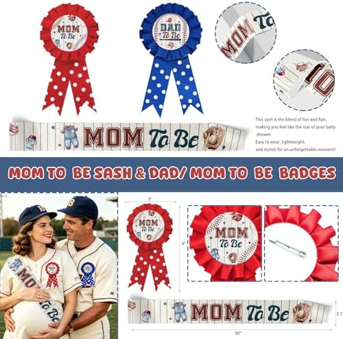 Hombae Baseball Baby Shower Decorations, A Little Slugger Party Supplies with Welcome Baby Banner Banners, Cake Cupcake Toppers, Tablecloth, Backdrop, Poster, Badges, Sash - Image 5