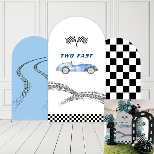 Arch Backdrop Cover for Fast ONE Racing Car Birthday Party Arch Spandex Fabric Cover Checkered Tire Track Car Kids Boys Baby Shower Parties Decors (4366,2.2x5ft) - Image 4