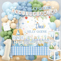 NANAGALI One Silly Goose Birthday Decor Boy, Blue Silly Goose Funny First Birthday Backdrop Balloons Arch Box High Chair Banner Bday Party Idea for Baby Boy by NANAGALI