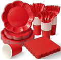 Vyntra Red Paper Plates, Cups & Napkins, 350 Pcs Scalloped Party Set by PartyTablewareSupplies