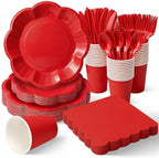 Vyntra Red Paper Plates, Cups & Napkins, 350 Pcs Scalloped Party Set by PartyTablewareSupplies