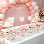 2 Pack Baby Carriage for Baby Shower Centerpiece Table with Wicker Stroller Bottle Bear Cards Rattan Artificial Rose Hydrangea Baby's Breath Floral Card Holder Decoration(Pink，16pcs) - Image 3
