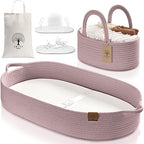 Baby Changing Basket Includes Diaper Caddy - Soft & Waterproof Dual-Cover, Portable, Changing Pad for Dresser & Changing Table, Gift for Baby Shower, Organic Cotton Rope by JJOOBabyCo
