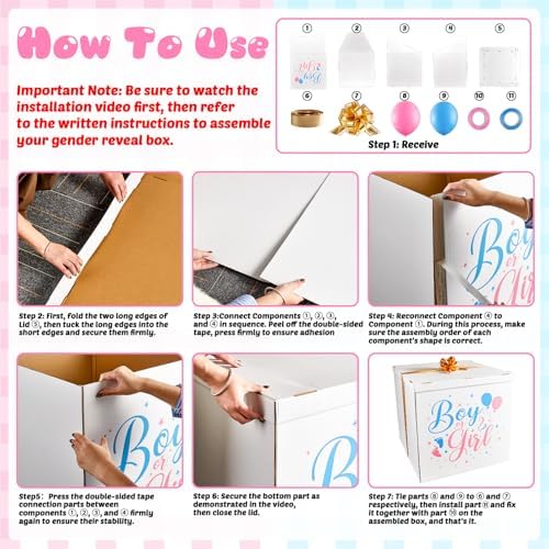 gisgfim 28 Inches Extra Large Gender Reveal Gift Box Kit Balloon Boy Girl - Image 3