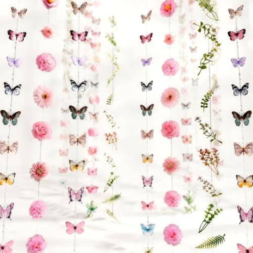 Dunzoom 10 Pack 82 ft 3D Wildflower Butterfly Garland Party Decor Set 6 Artificial Flower Floral Hanging Vine 4 Butterfly Banner for Spring Birthday Wedding Baby Shower Backdrop Wall Arch Supplies - Image 2