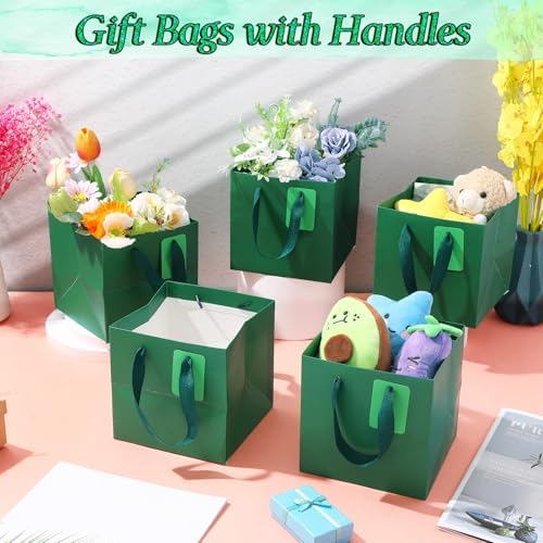 Windyun 50 Pcs Mini Paper Gift Bags with Handle 6 x 6 x 6'' Square Small Favor Bag with DIY Thank You Tag for Christmas Birthday Wedding Bridal Shower Bridesmaid Graduation Party (Green) - Image 4