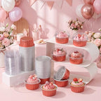 200 Pack Aluminum Cupcake Liners with Lids,Rose Silver,Plain - Image 2