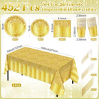 Funnymoom 452 Pcs Gold Birthday Party Decorations Include Golden Diamond Paper Plates and Napkins Cups Tablecloth Cutlery Straws Glitter Disposable Tableware for Birthday Anniversary Wedding - Image 2