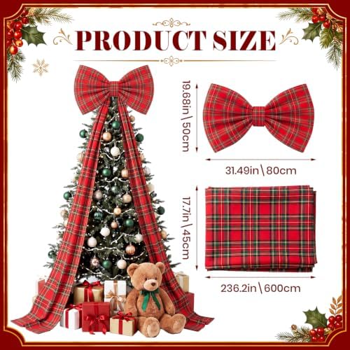Riceshoot 32x250 Inch Christmas Tartan Plaid Red Bow, Giant Decorations - Image 2