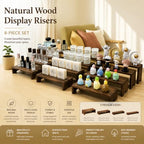 Yikaroeli Large Display Wood Risers Wooden Display Stand Tiered Wood Racks Decorative Rectangular, 4 Set 16 Pieces Cupcake Stands Cake Cologne Perfume Organizer (Large/4Pack Brown) - Image 3