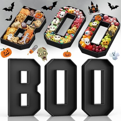 BOO Cardboard Letters for Halloween Party Decorations, 13.7 Inch Charcuterie Letters Fillable Black Paper Mache Letter Trays for Chocolate Candy Food Display Letter Box for Halloween Party Decorations by KAINSY