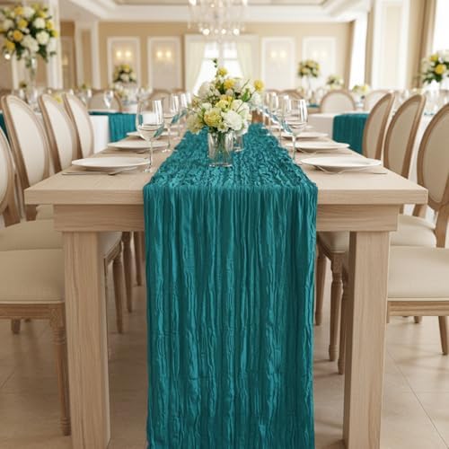 8 Pack Teal Green Cheesecloth Table Runner 120 Inch Boho Wedding Decor - Image 7
