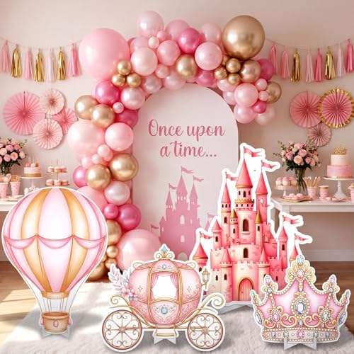 Honoson 4 Pcs Large 30" Pink Princess Cardboard Cutouts Castle Photo Props - Image 5