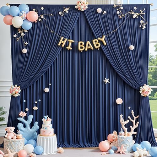 60×14ft Wrinkle Free Navy Blue Backdrop Curtain for Wedding Parties,12 Panels 5×14ft Height Soft Silky Polyester Photo Backdrop Drapes Curtains for Birthday Photography Stage Events Background Cloth - Image 6