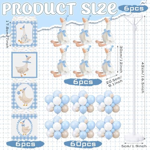 6 Sets Blue Silly Goose Birthday Decoration 15.7 Inch Soft Silly Goose Table Centerpiece Stuffed Animals with Balloon Boxes Hat Geese Plushies Table Decor for Birthday Party Favors - Image 2