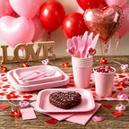 Vyntra 350 Pcs Pink Square Paper Plates and Napkins Set, Serves 50 - Image 6