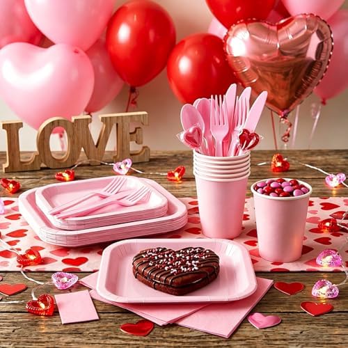 Vyntra 350 Pcs Pink Square Paper Plates and Napkins Set, Serves 50 - Image 6