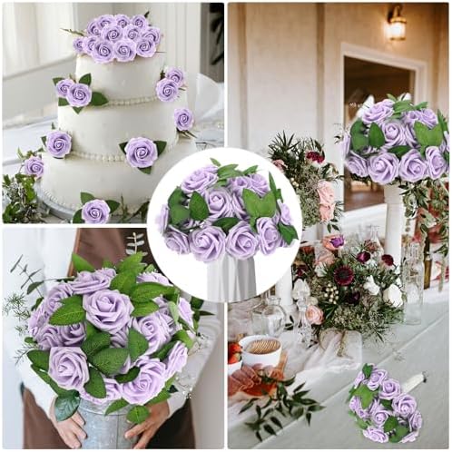 100 Pcs Artificial Rose Flowers, Lavender - Image 6