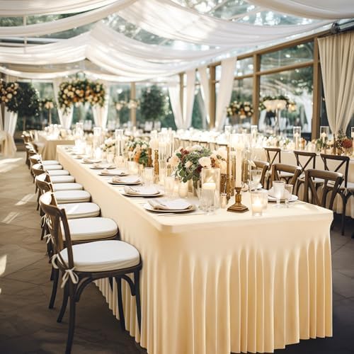 Wish Care 2 Pack Champagne Spandex Table Clothes for 6 Foot Rectangle Tables, 6FT Wrinkle Free Fitted Tablecloths Ruffles Design Table Cover for Party, Banquet, Wedding and Events - Image 6