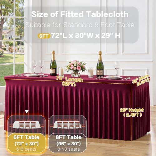 4 Pack Burgundy Table Cloth for 6 Foot Rectangle Tables Spandex Fitted Tablecloth 6ft Stretch Table Covers Skirt Burgundy Banquet Tablecloths Wrinkle Free Tablecloth for Party Wedding Birthday Event - Image 6
