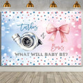 MEHOFOND 8x6ft Turbos or Bows Gender Reveal Backdrop Boy or Girl What Will Baby Be Photography Background Pink and Blue Stars Gender Reveal Baby Shower Party Decorations Banner Photo Booth Props by MEHOFOND