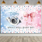 MEHOFOND 8x6ft Turbos or Bows Gender Reveal Backdrop Boy or Girl What Will Baby Be Photography Background Pink and Blue Stars Gender Reveal Baby Shower Party Decorations Banner Photo Booth Props by MEHOFOND