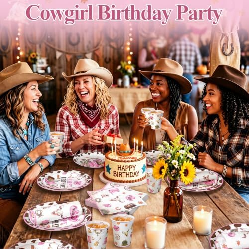 Pickmesh 250 Pcs Cowgirl Birthday Party Decoration Pink Plate Serve 50 - Image 4