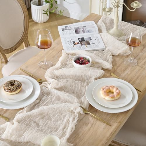 12 Pack Cream White Cheesecloth Table Runners, 120 Inch 10Ft Ivory Gauze Table Runner for Wedding Birthday Party Baby Shower Decorations - Image 5