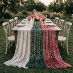 Artoid Mode 6PC Beige Red Green Gauze Table Runner 120 Inch 10FT, Glitter Metallic Foil Sheer for Wedding Anniversary Holiday Birthday Home Party Decor - Image 4