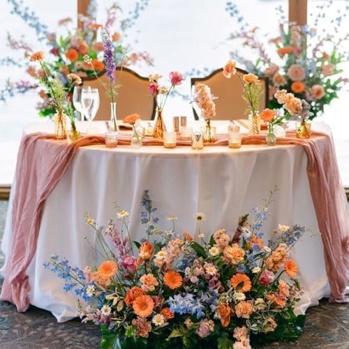 Sioloc 10 Pack Peach Coral Cheesecloth Table Runner 120'' x 35'',Spring Easter Decor Soft Gauze Boho Wedding Table Decor for 10ft Table Birthday Party,Baby Shower, Bridal Shower, Home & Event Decor - Image 2