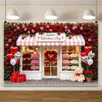 9x6ft Valentines Day Photography Backdrop Happy Valentines Day Flower Shop Front Red Pink Rose Floral Wall Heart Balloon Gift Box Bear Photo Background for Party Portrait Photo Booth Decor - Image 4