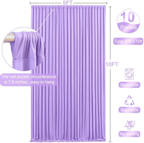 10 Panels Lavender Backdrop Curtain for Parties Wedding Light Purple Wrinkle Free 50ft x 10ft Backdrop Drapes for Baby Shower Birthday Party Photo Photography Polyester Fabric Background Decoration - Image 5