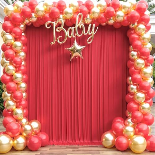 20×14ft Wrinkle Free Red Backdrop Curtain for Wedding Parties,2 Panels 5×14ft Height Soft Silky Polyester Backdrop Drapes Red Photo Back Ddrop Curtains for Event Photography Christmas Background Cloth - Image 3