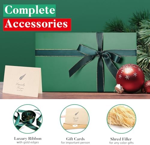 Dark Green Magnetic Gift Box for Christmas Presents, 13.85"x8.35"x4.45" - Image 6