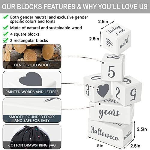 White Baby Monthly Milestone Blocks with Bag. Baby Age Blocks for Girl or Boy Baby Photo Props and Baby Shower. Month Baby Milestone Blocks with Grammatically Correct Month and Year - Image 5