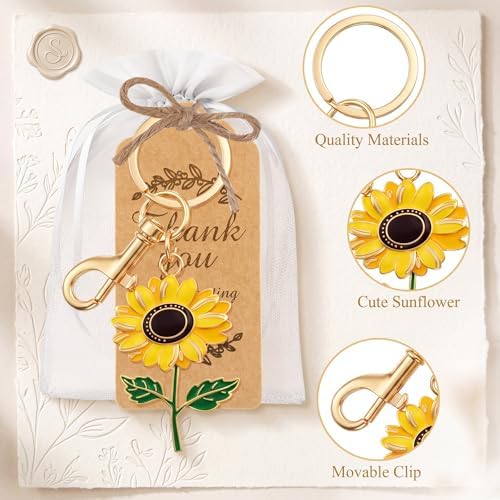 Ecation 36 Pack Sunflower Keychain Party Favors, Tags and Organza Bags - Image 3