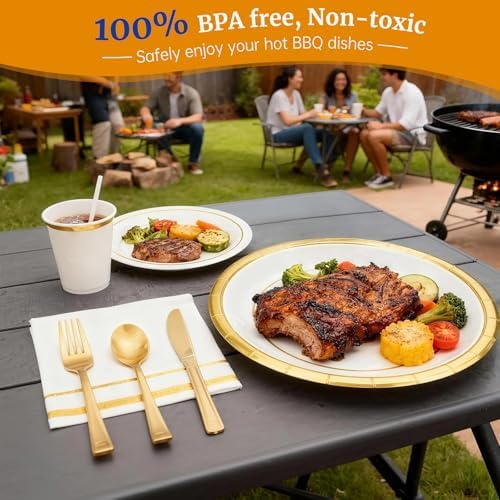 AIRE Gold White Paper Plates Set,350PCS Disposable Dinnerware for 50 - Image 4